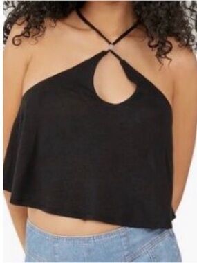 Free People Black Halter Keyhole Tank Top
